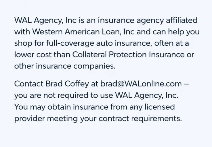 WAL Agency, Inc auto insurance information and contact details for Brad Coffey at WALonline.